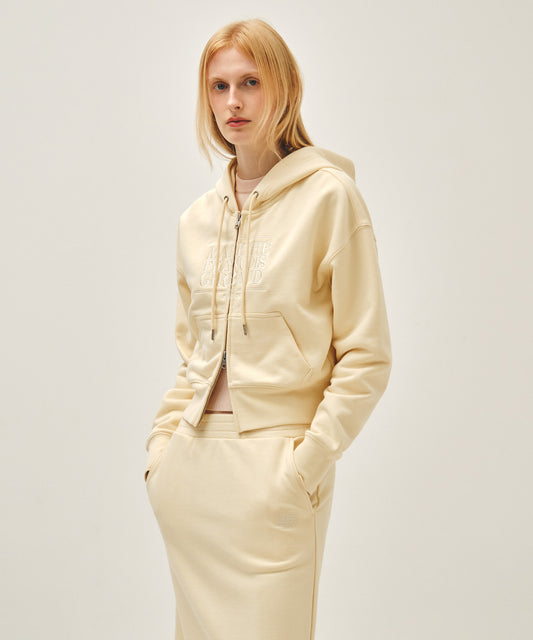 Marithé François Girbaud W CLASSIC LOGO CROP HOODIE ZIPUP butter