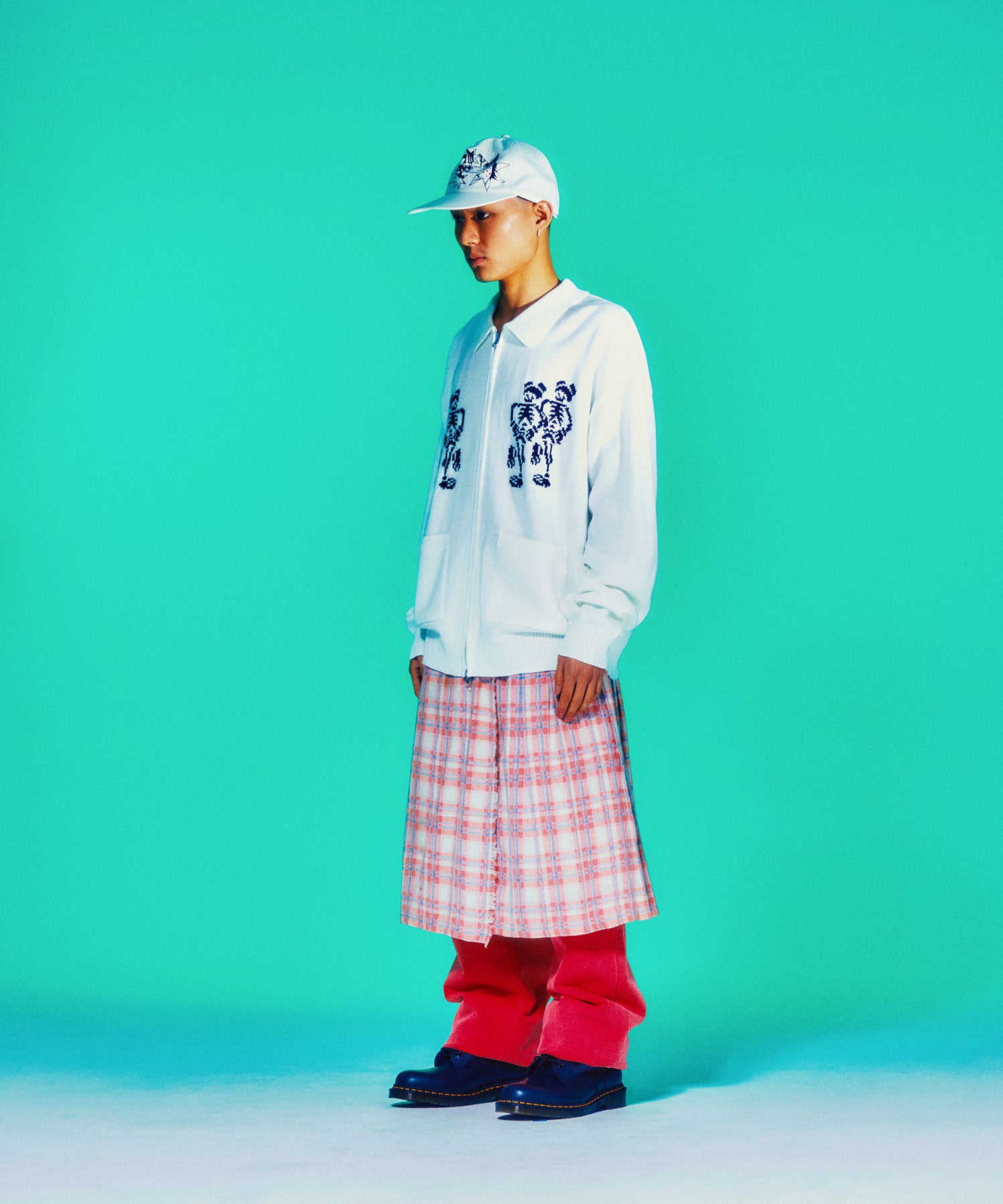Nice Ghost Club Dancing Skeletons Zip Polo Knit