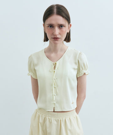 Marithé François Girbaud W Half Sleeve Satin Blouse Ivory