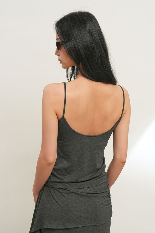 General Idea WOMAN Built-in Cap Backless Sleeveless [CHARCOAL]