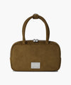 Marithé François Girbaud Classic Logo Square Suede Mini Tote Bag in Camel