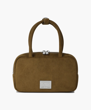 Marithé François Girbaud Classic Logo Square Suede Mini Tote Bag in Camel