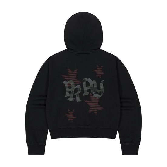 Mahagrid PRAY APPLIQUE CROP ZIP UP HOODIE