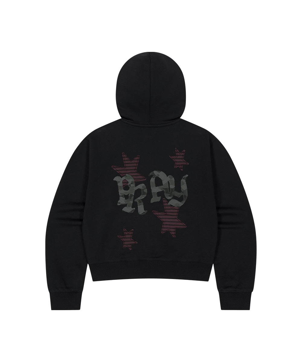 Mahagrid PRAY APPLIQUE CROP ZIP UP HOODIE