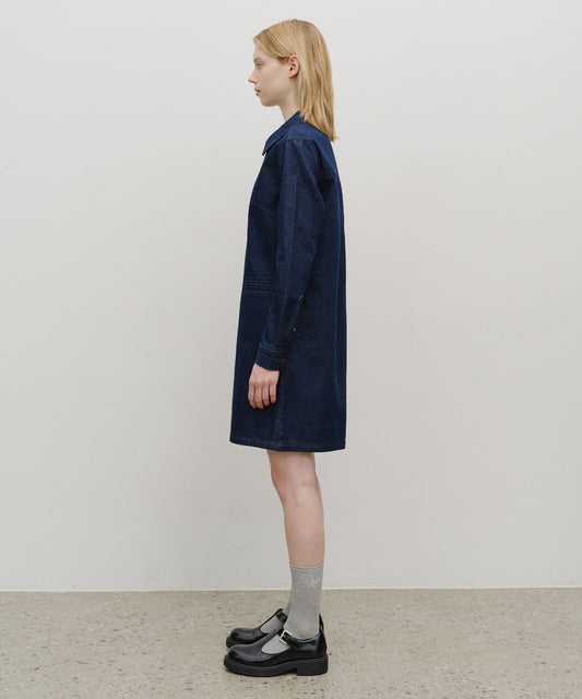 Marithé François Girbaud Women's Denim Long Sleeve Dress Dark Blue