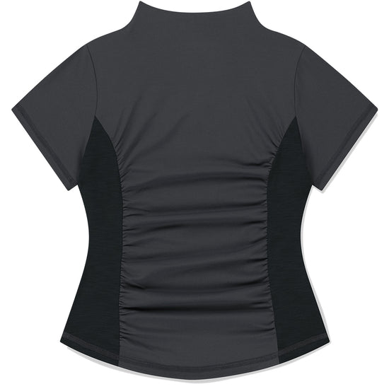 Mahagrid Shirring Half Zip-Up Jersey Tee