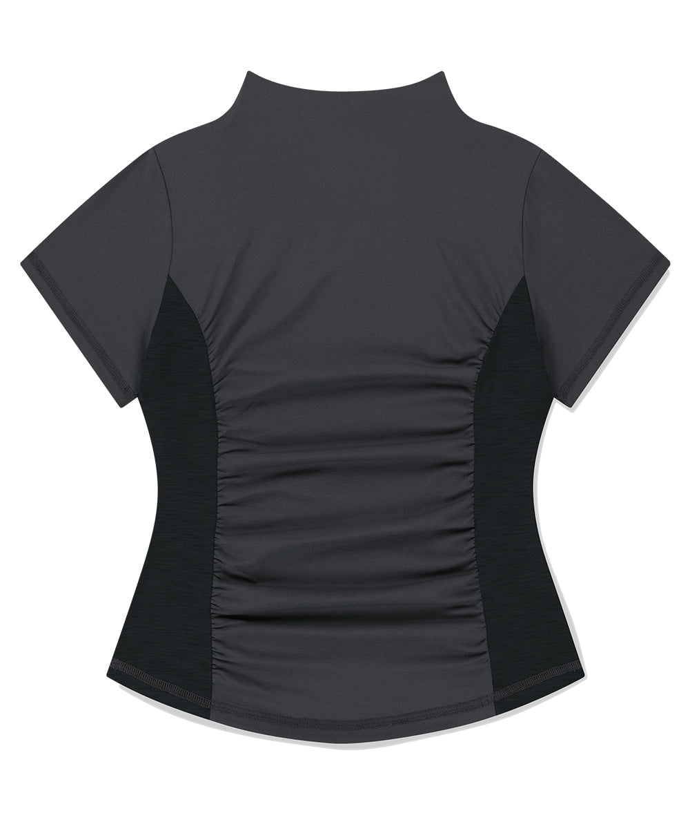 Mahagrid Shirring Half Zip-Up Jersey Tee