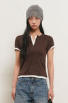 General Idea WOMAN Punching Ribbed Henley Neck T-Shirt
