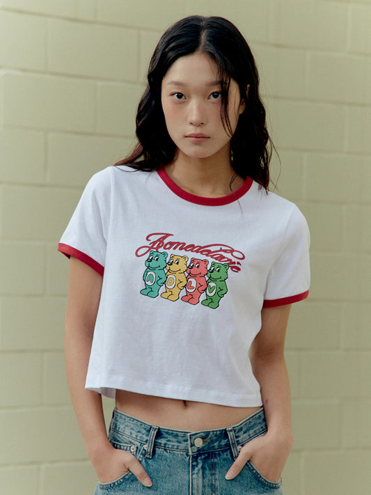 ADLV Woman AC Bear Crop Ringer T-Shirt