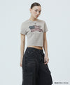 Mahagrid Washed Flag Crop Tee in Beige