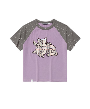Cavish Women's Angel Cats Raglan Short Sleeve Tee in Purple