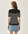 Marithé François Girbaud W RUFFLE POINT STRIPE HALF KNIT PULLOVER black