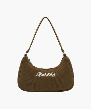 Marithé François Girbaud Embroidery Logo Corduroy Shoulder Bag Brown