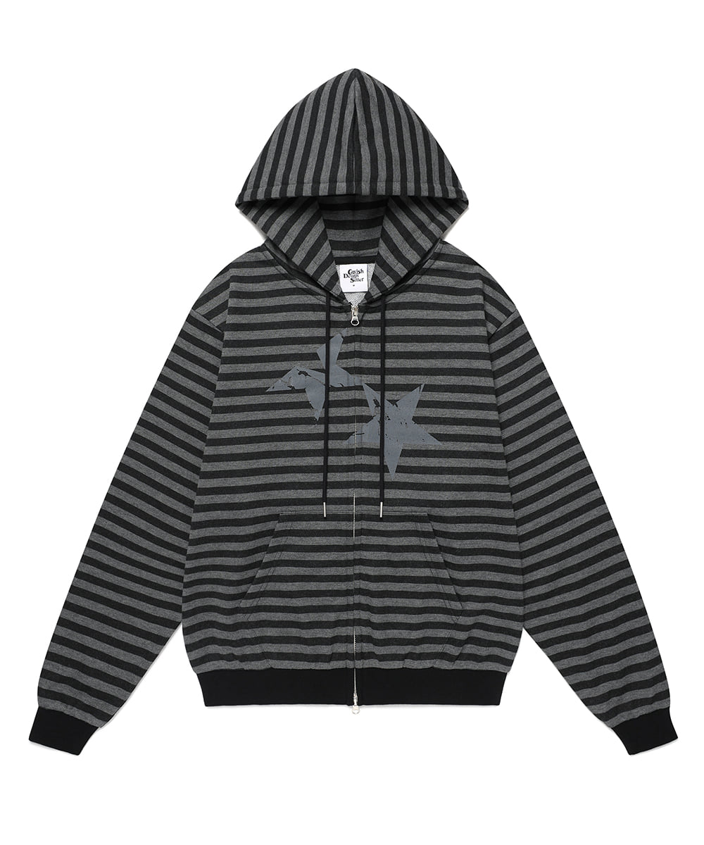 Cavish Striped Twin Star Zip Up Hoodie Black