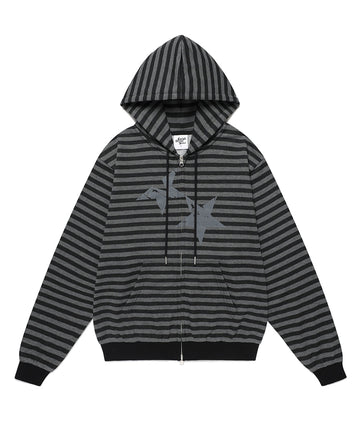 Cavish Striped Twin Star Zip Up Hoodie Black
