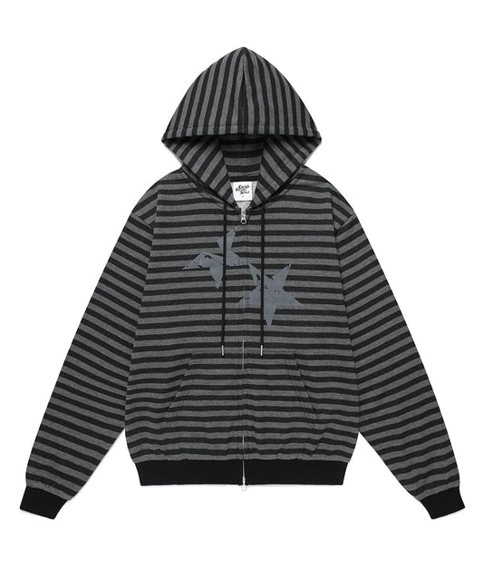 Cavish Striped Twin Star Zip Up Hoodie Black