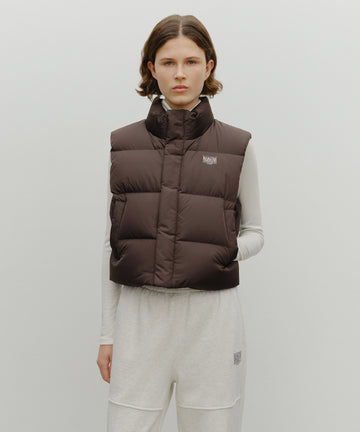Marithé François Girbaud W Classic Logo Crop Down Vest Dark Brown