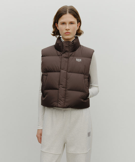 Marithé François Girbaud W Classic Logo Crop Down Vest Dark Brown