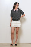 General Idea WOMAN Shirt Collar Cotton Piqué Half Cardigan [CHARCOAL]