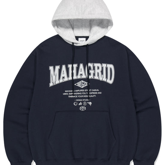 Mahagrid Basic Color Block Hoodie Navy