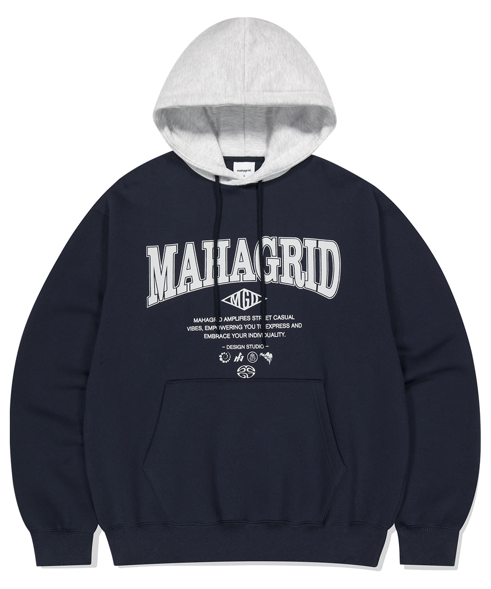 Mahagrid Basic Color Block Hoodie Navy