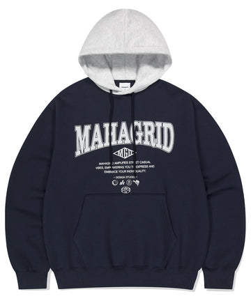 Mahagrid Basic Color Block Hoodie Navy