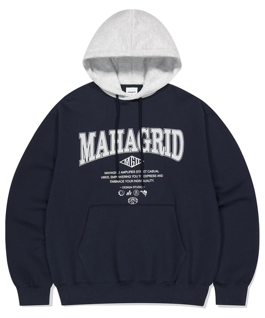 Mahagrid Basic Color Block Hoodie Navy