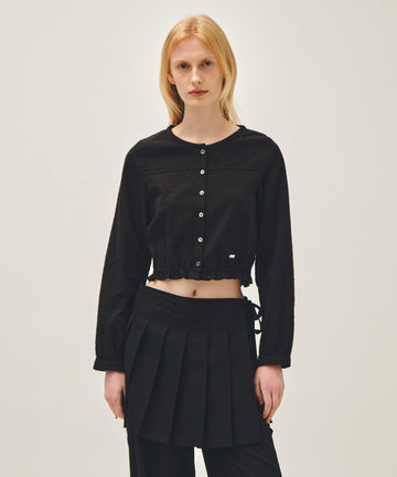 Marithé François Girbaud Women's Lace Shirring Crop Blouse Black