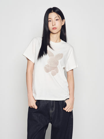 ADLV Woman Fuzzy Rabbit Short Sleeve T-Shirt
