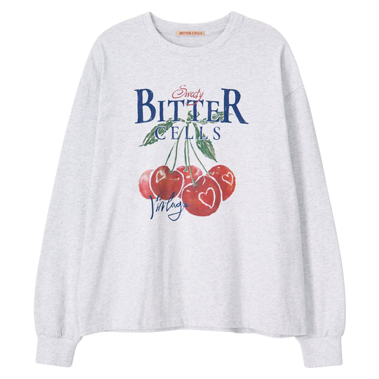 Bitter Cells Vintage Cherry Long Sleeve-Light Grey