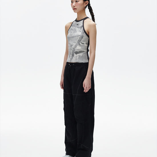 Mahagrid Denim Printed Halter Knit