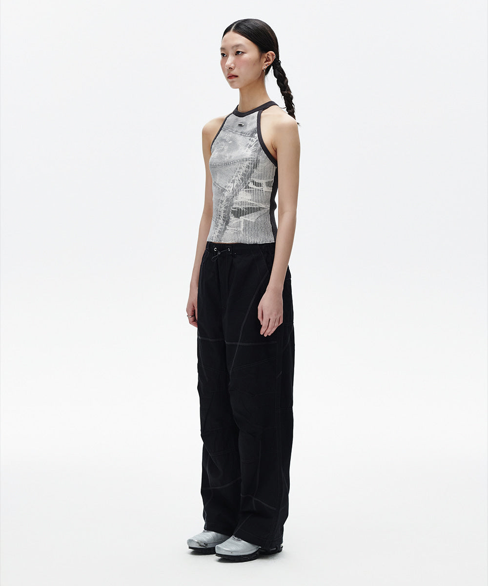 Mahagrid Denim Printed Halter Knit