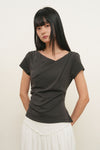 General Idea [General Idea Pick] Women's Drape Shirring Short Sleeve T-Shirt [Charcoal]