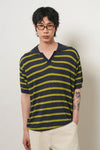 General Idea UNISEX One-Button Collar Stripe Half Knit