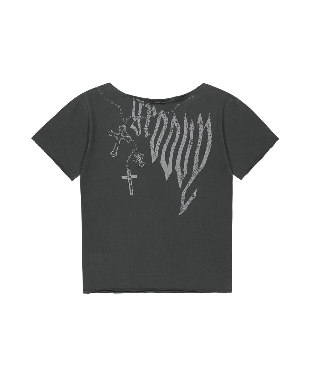 Mahagrid Pigment Groovy One Shoulder Tee in Charcoal