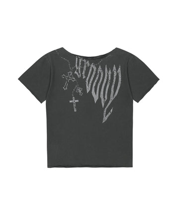 Mahagrid Pigment Groovy One Shoulder Tee in Charcoal