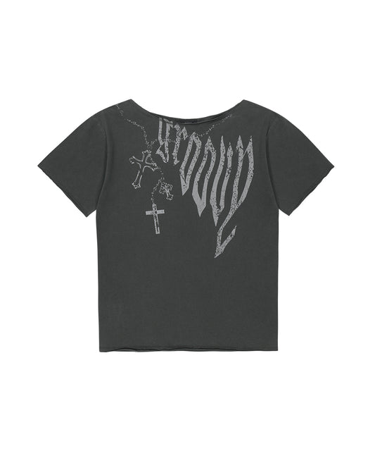 Mahagrid Pigment Groovy One Shoulder Tee in Charcoal