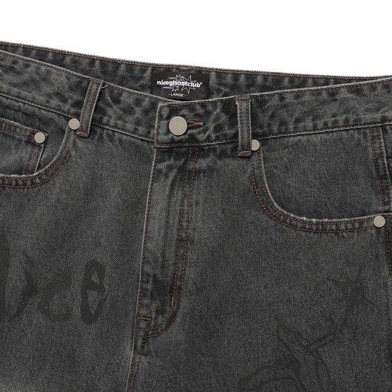 Nice Ghost Club Doodle Graphic Wide Jeans