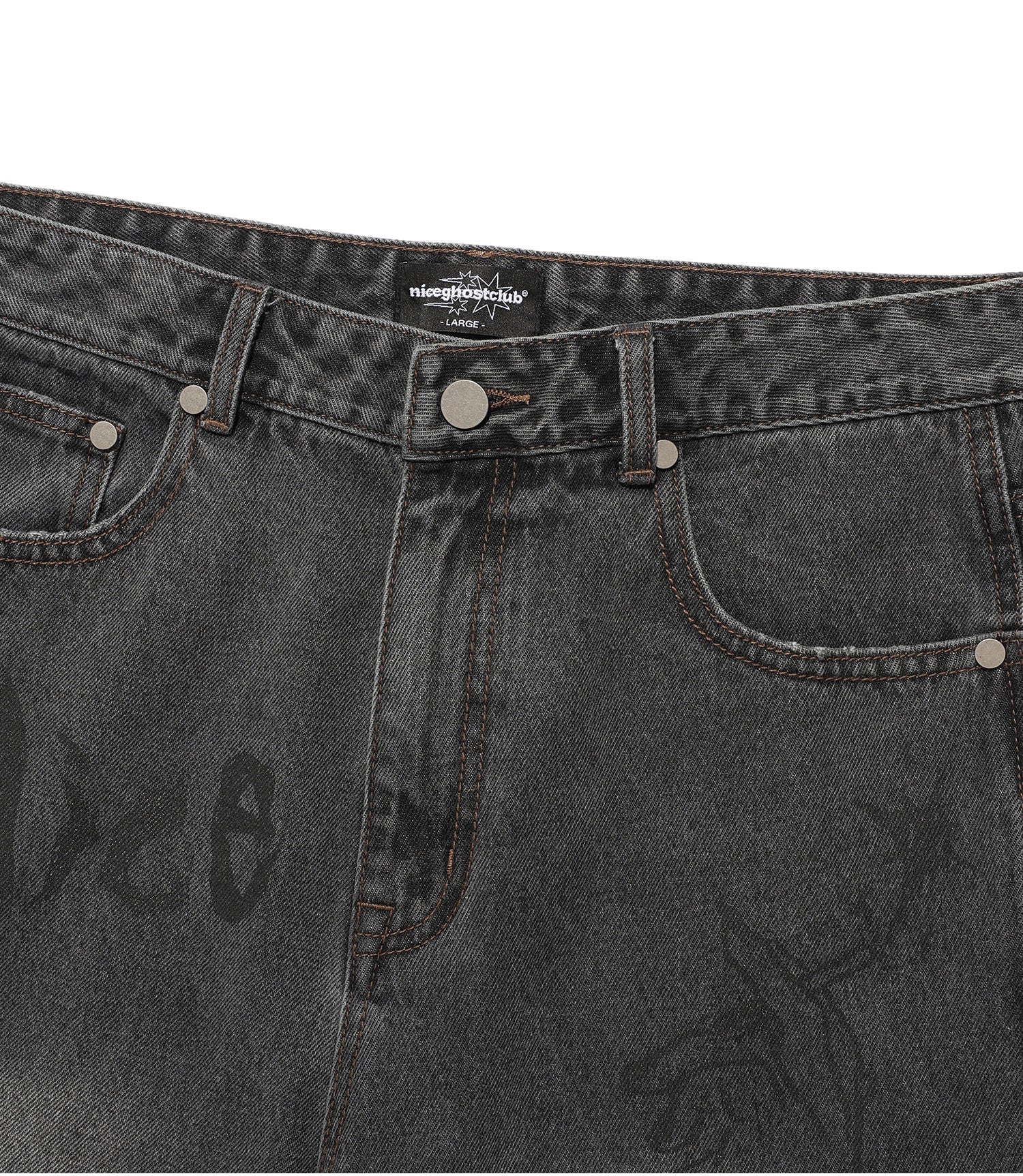 Nice Ghost Club Doodle Graphic Wide Jeans