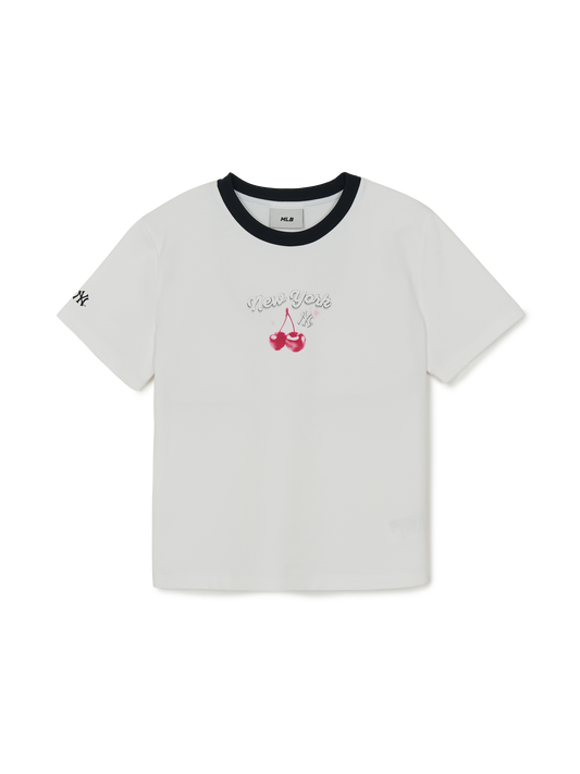 MLB Women's Summer Fruits Lifestyle Slim Semi Crop Ringer T-shirts