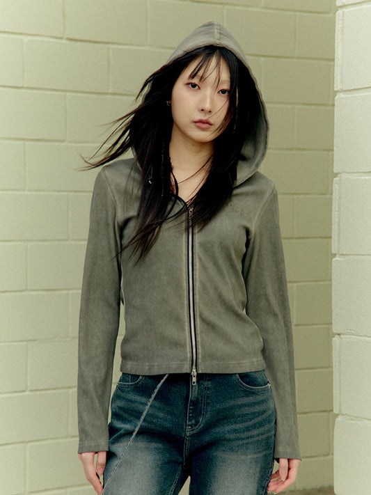 ADLV Woman Washed Rip Hoodie Zip Up
