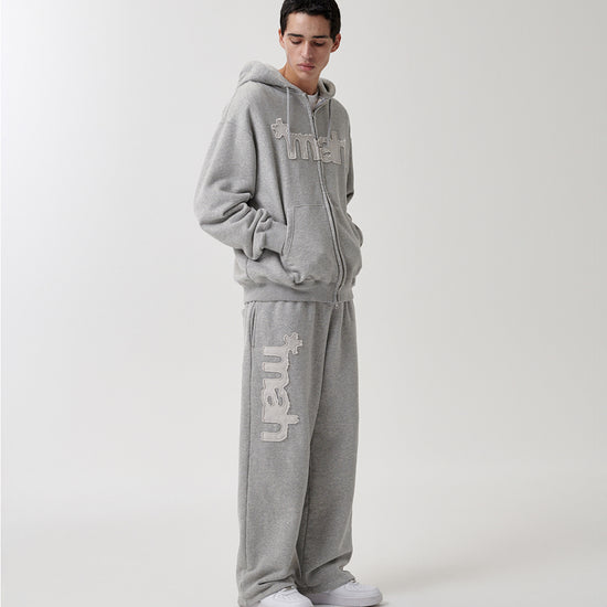 Mahagrid mah CUT OFF APPLIQUE ZIP-UP HOODIE