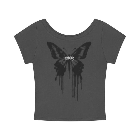 Mahagrid Butterfly Goth Wide Neck Crop Tee