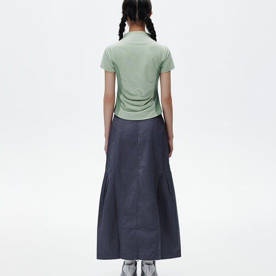 Mahagrid Shirring Half Zip-Up Jersey Tee