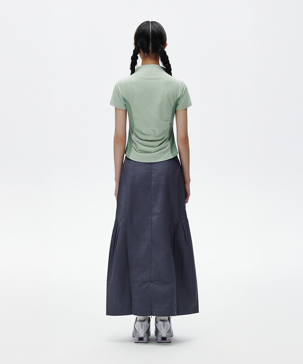 Mahagrid Shirring Half Zip-Up Jersey Tee