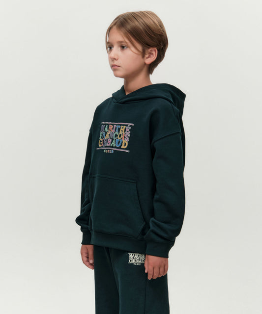 Marithé François Girbaud Kids Doodle Classic Logo Hoodie (Brushed) Dark Green