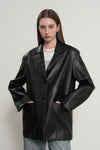 General Idea WOMAN Oversized Faux Leather Single Breasted Jacket [BLACK]