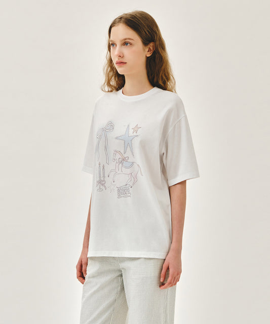 Marithé François Girbaud W UNICORN GRAPHIC OVERSIZED TEE
