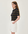 Marithé François Girbaud W STRIPE HALF ZIP UP SLIM KNIT