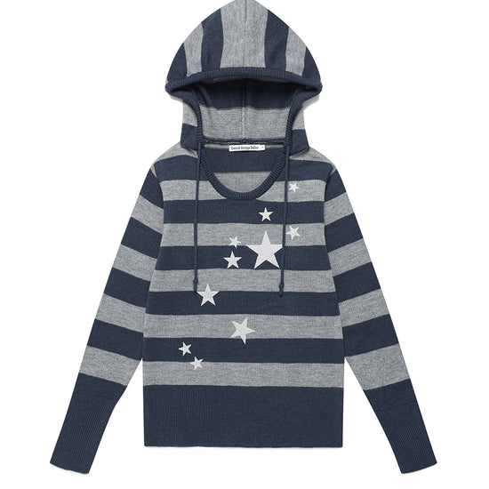 Cavish W U Neck Striped Star Knit Hoodie